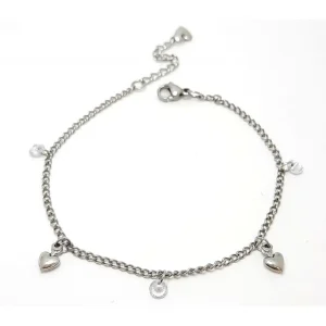 PULSEIRA C/ CORACOES E CRISTAIS INOX 16cm