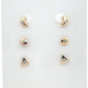 TRIO DE BRINCOS GEOMETRICOS FOLHEADO 5mm