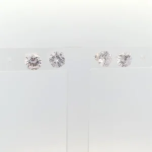 DUO DE BRINCOS DE PRATA ZIRCONIA REDONDA 8mm