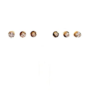 TRIO DE BRINCOS CRISTAL QUADRADO FOLHEADO 3, 4 e 6mm