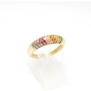 ANEL C/5 FILEIRAS DE CRISTAIS COLOR FOLHEADO