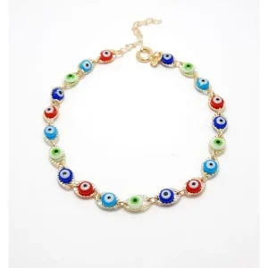 PULSEIRA OLHO GREGO COLORIDO FOLHEADO 18cm + 4cm Ext
