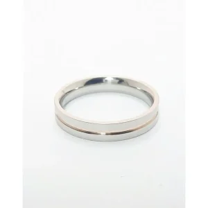 ALIANCA INOX 4MM RETA C/1 FIO DE OURO