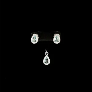 CONJUNTO S/ CORRENTE GOTA CRISTAL DE PRATA 6mm