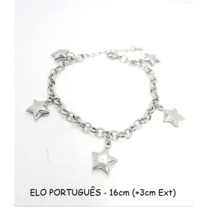PULSEIRA DE ACO INOX DE ELO PORTUGUES C/ESTRELAS