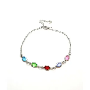 PULSEIRA CRISTAIS OVAL MULTICOLORIDOS INOX 18cm + 3cm Ext
