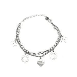 PULSEIRA DUPLA C/ PINGENTES INOX 16cm + 5cm Ext