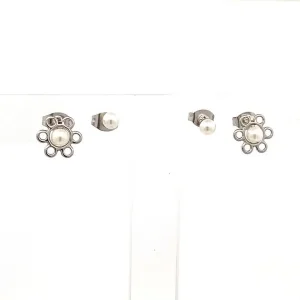 DUO DE BRINCOS FLOR E PEROLA INOX