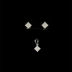 CONJUNTO S/ CORRENTE QUADRADO CRAVEJADO DE PRATA 5mm