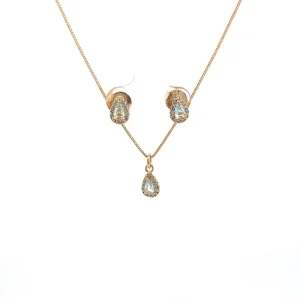 CONJUNTO CRISTAL AQUA GOTA CRAVEJADO FOLHEADO 45cm/5,5mm