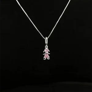 GARGANTILHA MENINA CRISTAL ROSA DE PRATA 45cm/7mm