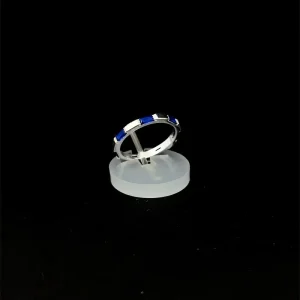 ANEL C/ CRISTAL BAGUETE DE PRATA AZUL