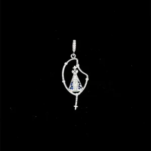 PINGENTE NSRA APARECIDA CRAVEJADA DE PRATA 14mm