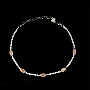 PULSEIRA RIVIERA CRISTAL OVAL DE PRATA 17cm + 3cm Ext