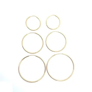TRIO DE BRINCOS ARGOLA FINA FOLHEADO 23, 33 e 43mm