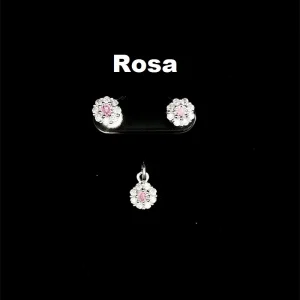 CONJUNTO SEM CORRENTE PRINCESA ROSA DE PRATA 6,4mm