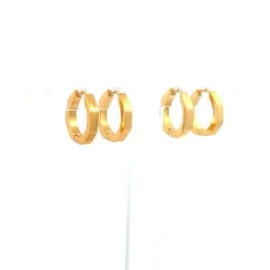 DUO DE BRINCOS ARGOLA HEXAGONAL CLICK INOX GOLD 14mm