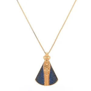 GARGANTILHA NSRA APARECIDA 30mm C/ZIRCONIAS FOLHEADO 45cm
