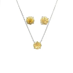 CONJUNTO CRISTAL CITRINO ROSE CUT DE RODIO 45+5cm Ext/10mm