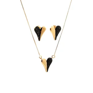 CONJUNTO CORACAO METADE LISO/CRAVEJADO BLACK FOLHEADO 12,5mm