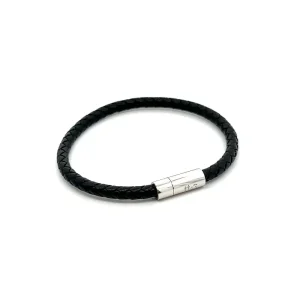 PULSEIRA COURO MASCULINA INOX BLACK 21cm