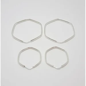 DUO DE BRINCOS ARGOLA HEXAGONAL MEIA CANA DE PRATA 20 e 30mm