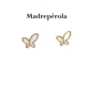 BRINCO BORBOLETA MADREPEROLA INOX GOLD 16mm