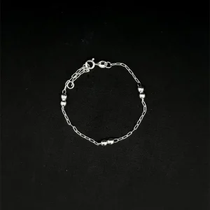 PULSEIRA INFANTIL BOLINHAS GRUDADAS DE PRATA 13cm + 2cm Ext
