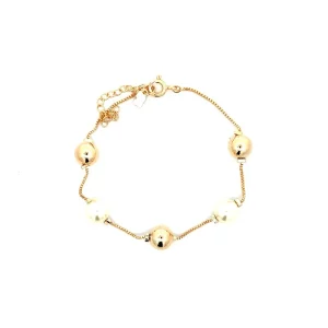 PULSEIRA BOLAS MISTA GOLD/PEROLA FOLHEADO 17cm + 3cm Ext