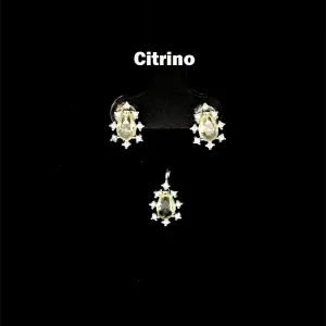 CONJUNTO S/ CORRENTE GOTA CRISTAIS DE PRATA 7mm