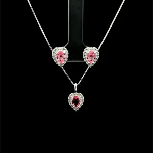 CONJUNTO DE PRATA CORACAO GOTA ROSA PRINCESA DE PRATA 45cm