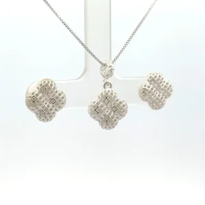 CONJUNTO TREVO VAZADO DE PRATA 45cm/10mm