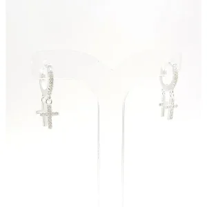 BRINCO ARGOLA CRUZ C/ ZIRCONIAS DE PRATA 21mm