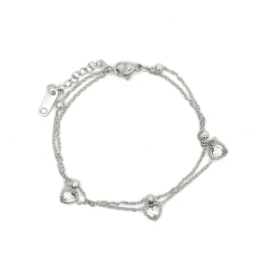 PULSEIRA CRISTAIS CORACOES INOX 17cm + 5cm Ext
