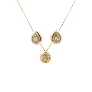 CONJUNTO CRISTAL GOTA CRAVEJADO VERDE FOLHEADO 45cm/11mm