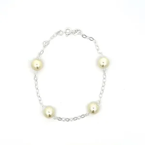 PULSEIRA PEROLA DE PRATA 8mm 17cm + 1cm Ext