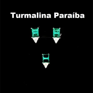CONJUNTO SEM CORRENTE PEDRA TURMALINA DE PRATA 6mm