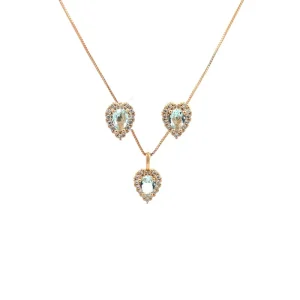 CONJUNTO CRISTAL CORACAO FOLHEADO AQUA 45cm/10mm