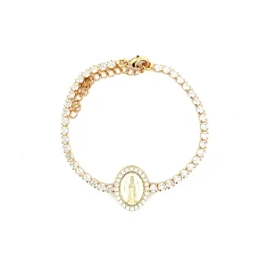PULSEIRA RIVIERA NSRA DE FATIMA CRAVEJADA FOLHEADO 17cm +5cm Ext