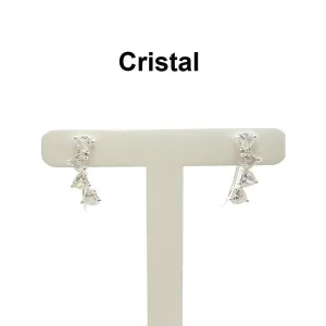 BRINCO 4 CRISTAIS CORACAO CURVO DE PRATA 20mm