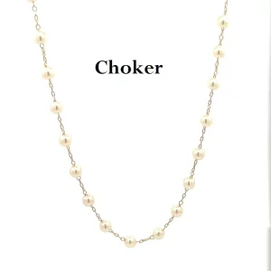 GARGANTILHA CHOKER PEROLAS FOLHEADO 38cm + 5cm Ext