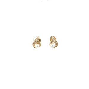BRINCO PEROLA CRAVEJADO FOLHEADO 9mm