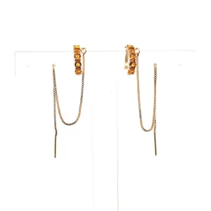 PIERCING FAKE C/ CORRENTE CRISTAIS CITRINO FOLHEADO 14mm