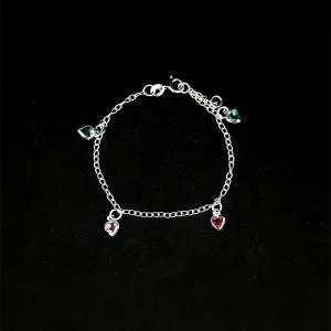 PULSEIRA INFANTIL CORACAO COLORIDO DE PRATA 14cm + 1cm Ext