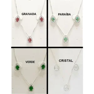 CONJUNTO CRISTAL GOTA CRAVEJADO DE PRATA 45cm/5mm