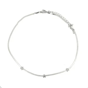 GARGANTILHA CHOKER C/ FLORES LAMINADA INOX 35cm + 8cm Ext