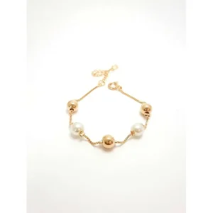PULSEIRA INFANTIL C/ BOLAS PEROLA/FOLHEADO 13cm + 3cm Ext