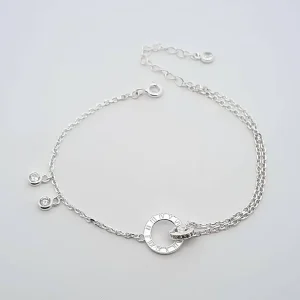 PULSEIRA PONTOS DE LUZ C/ PINGENTE ROMANO DE PRATA 17cm + 4cm Ex