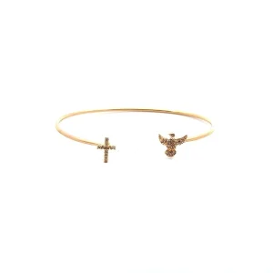 PULSEIRA BRACELETE DIVINO ESPIRITO SANTO/CRUZ CRAVEJADO FOLHEADO
