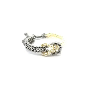 PULSEIRA DUPLA NÓ MISTA PEROLAS E INOX 13cm + 7cm Ext